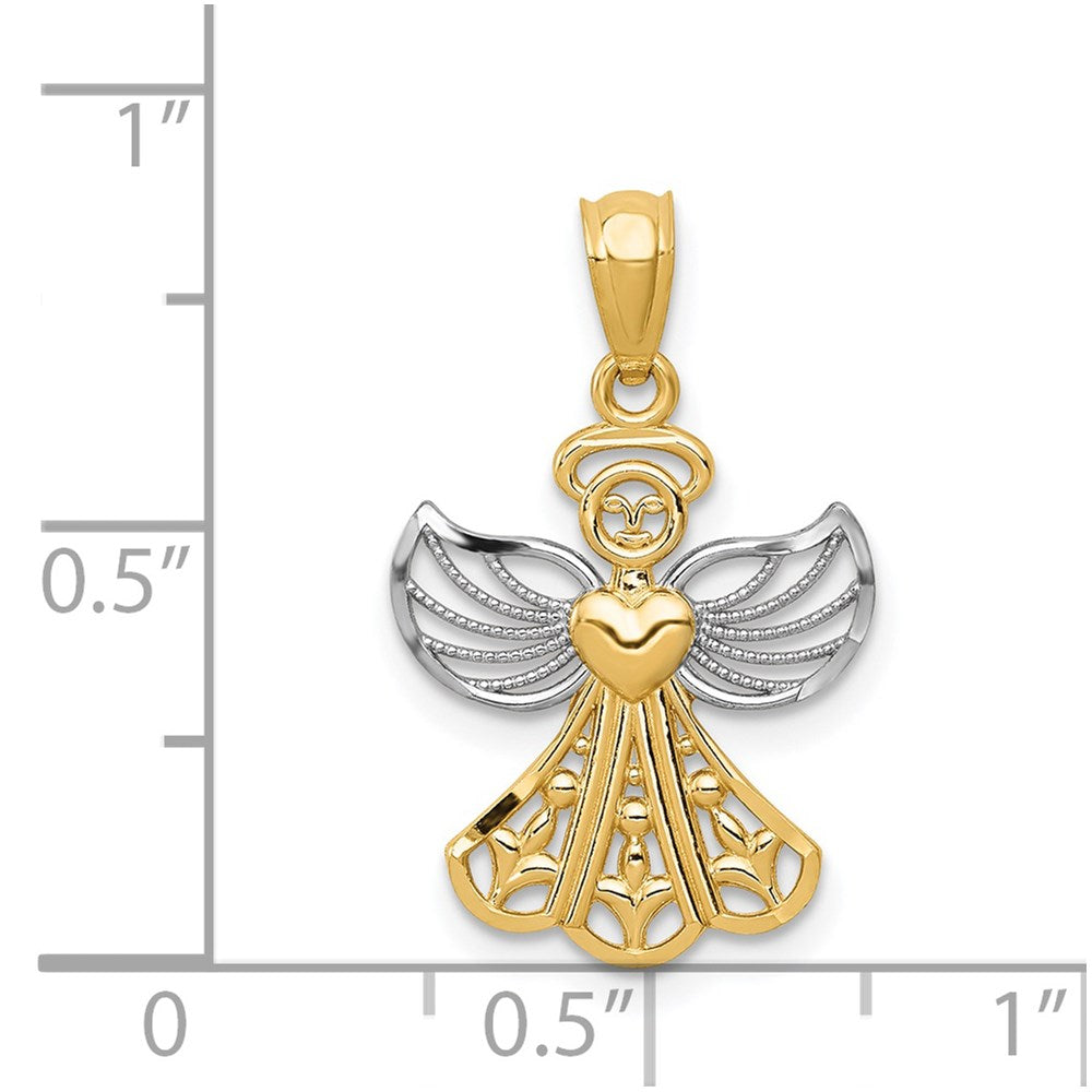 14K w/Rhodium Filigree Angel Pendant