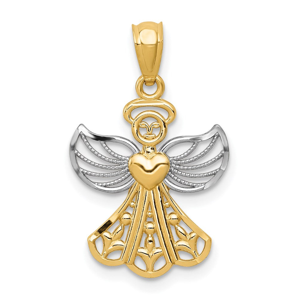 14K w/Rhodium Filigree Angel Pendant