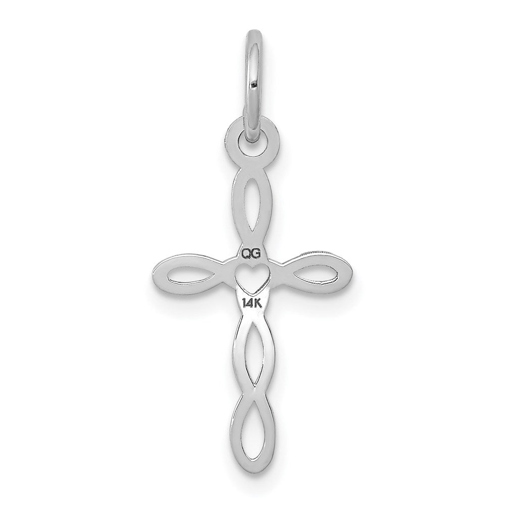 14K White Gold Loop w/Center Heart Cross Pendant