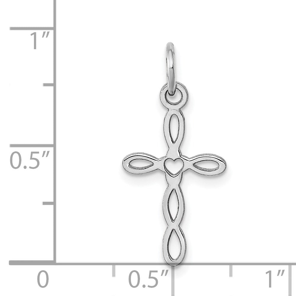 14K White Gold Loop w/Center Heart Cross Pendant