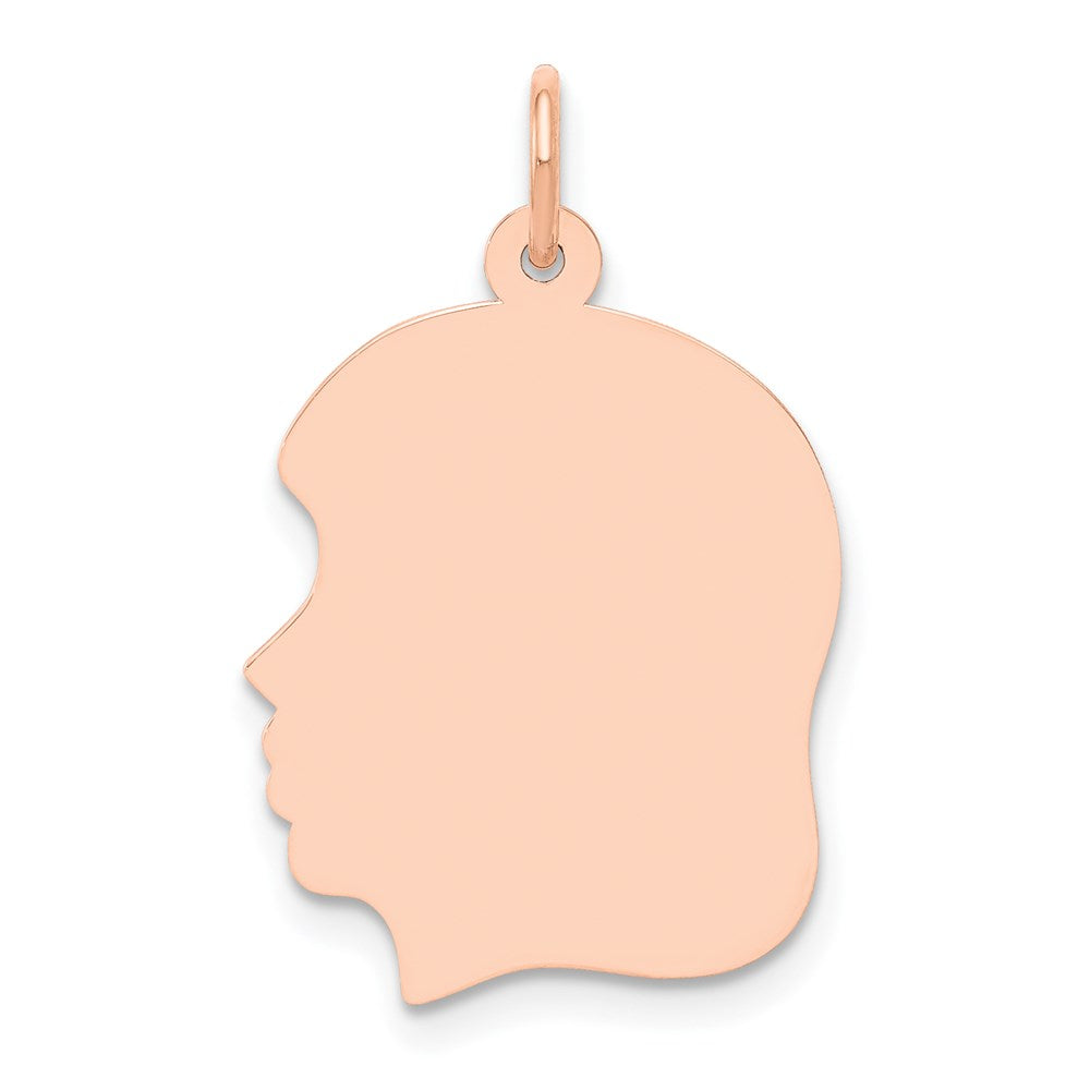 14k Rose Plain Medium.018 Gauge Facing Left Engraveable Girl Head Charm