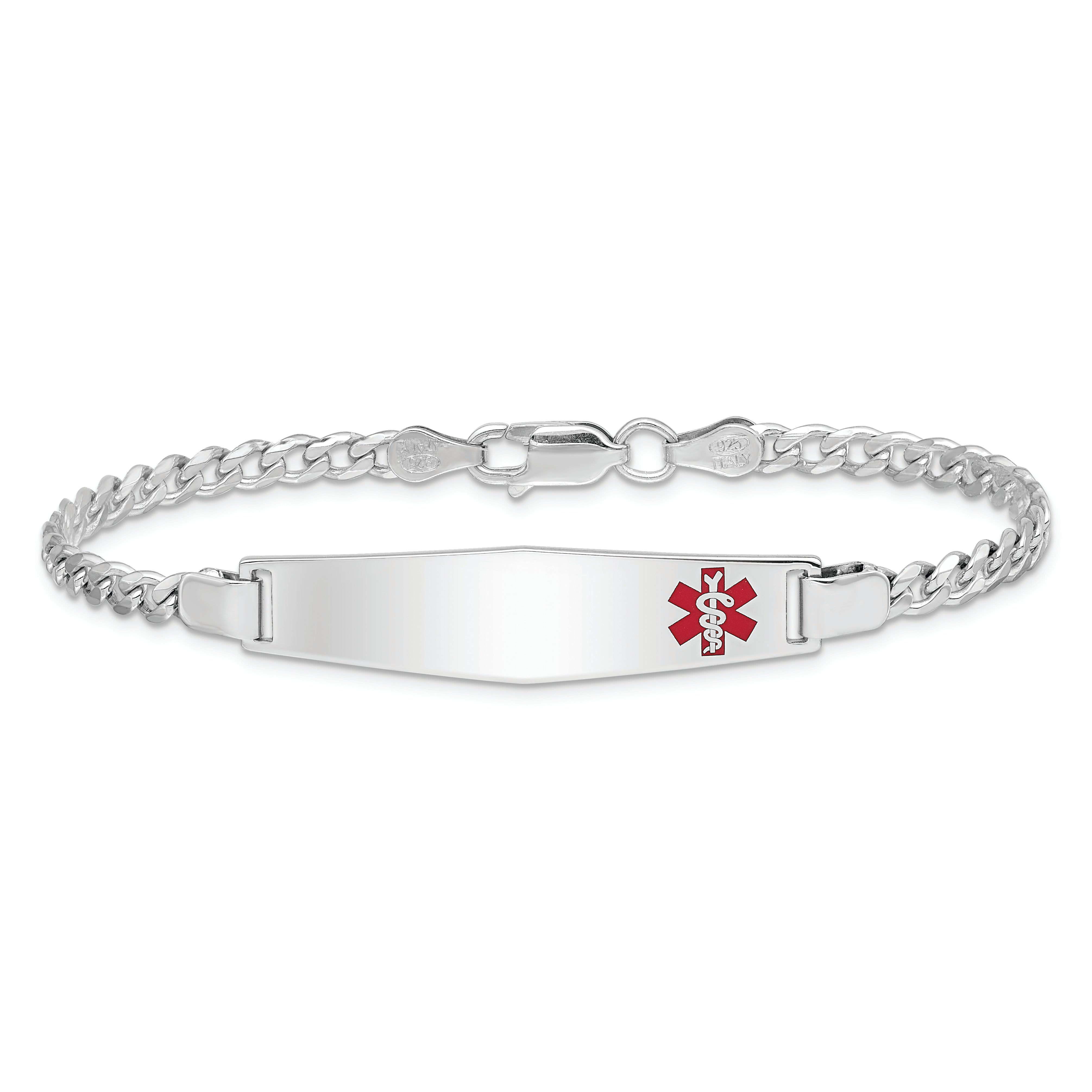 Sterling Silver Rhodium-plated Medical ID Curb Link Bracelet