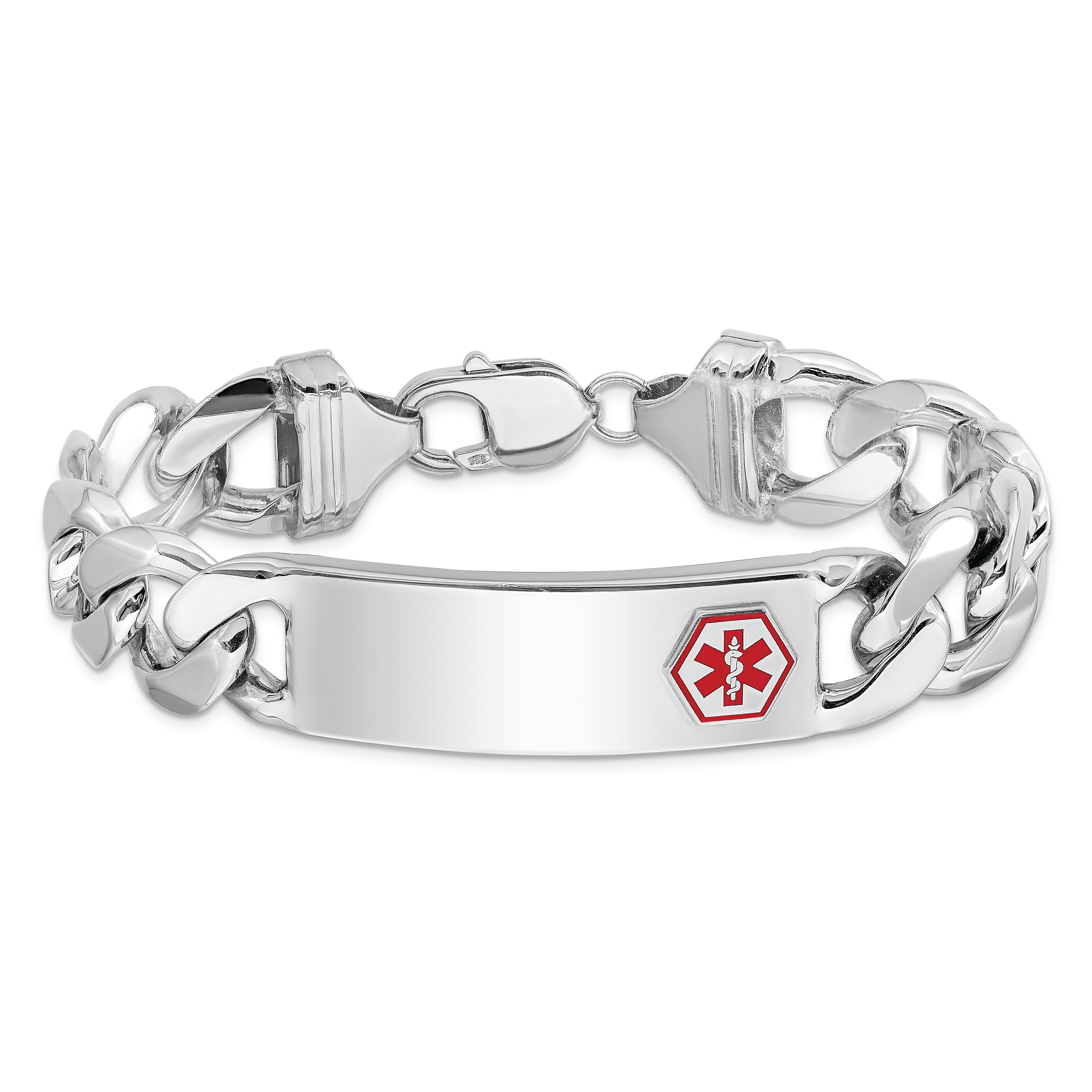 Sterling Silver Rhodium-plated Medical ID Curb Link Bracelet