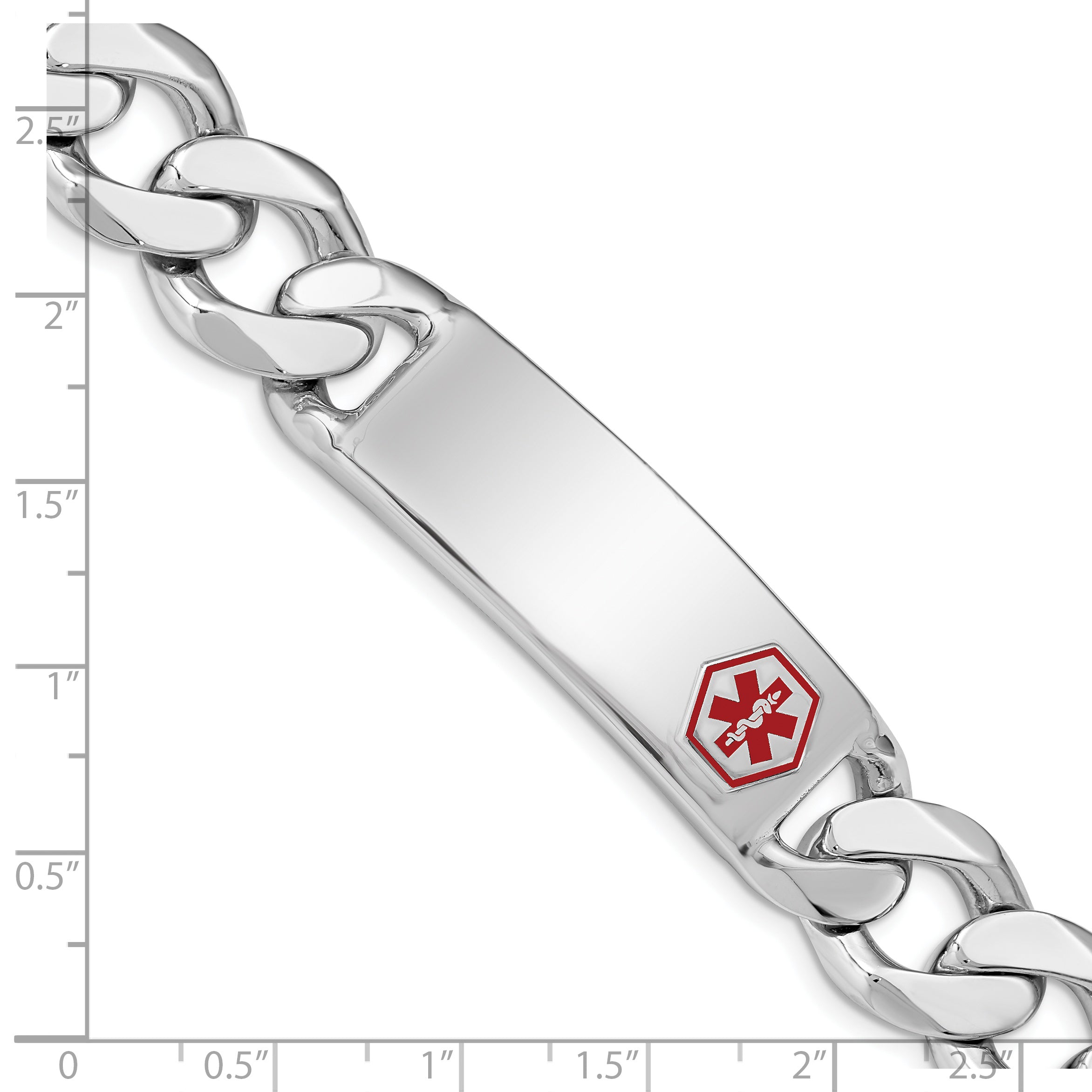 Sterling Silver Rhodium-plated Medical ID Curb Link Bracelet