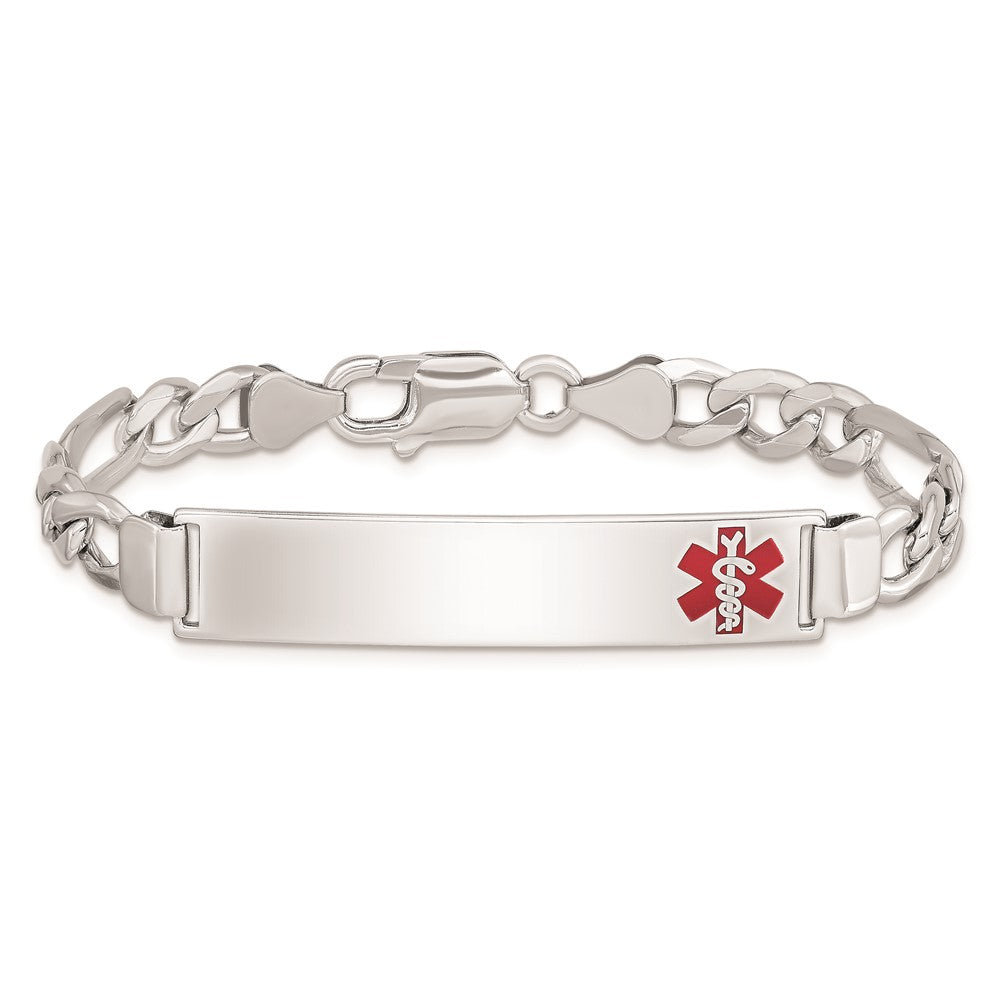 Sterling Silver Rhodium-plated Medical ID Figaro Link Bracelet
