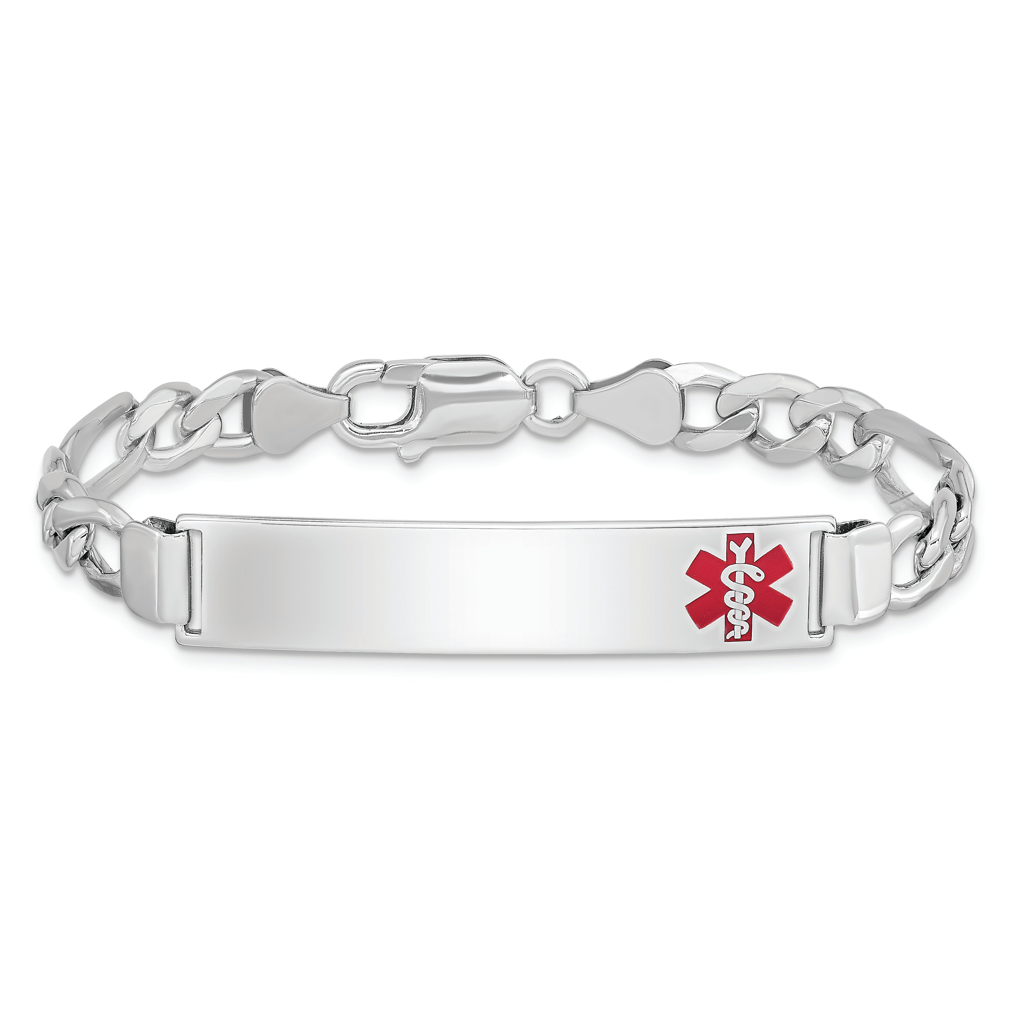 Sterling Silver Rhodium-plated Medical ID Figaro Link Bracelet