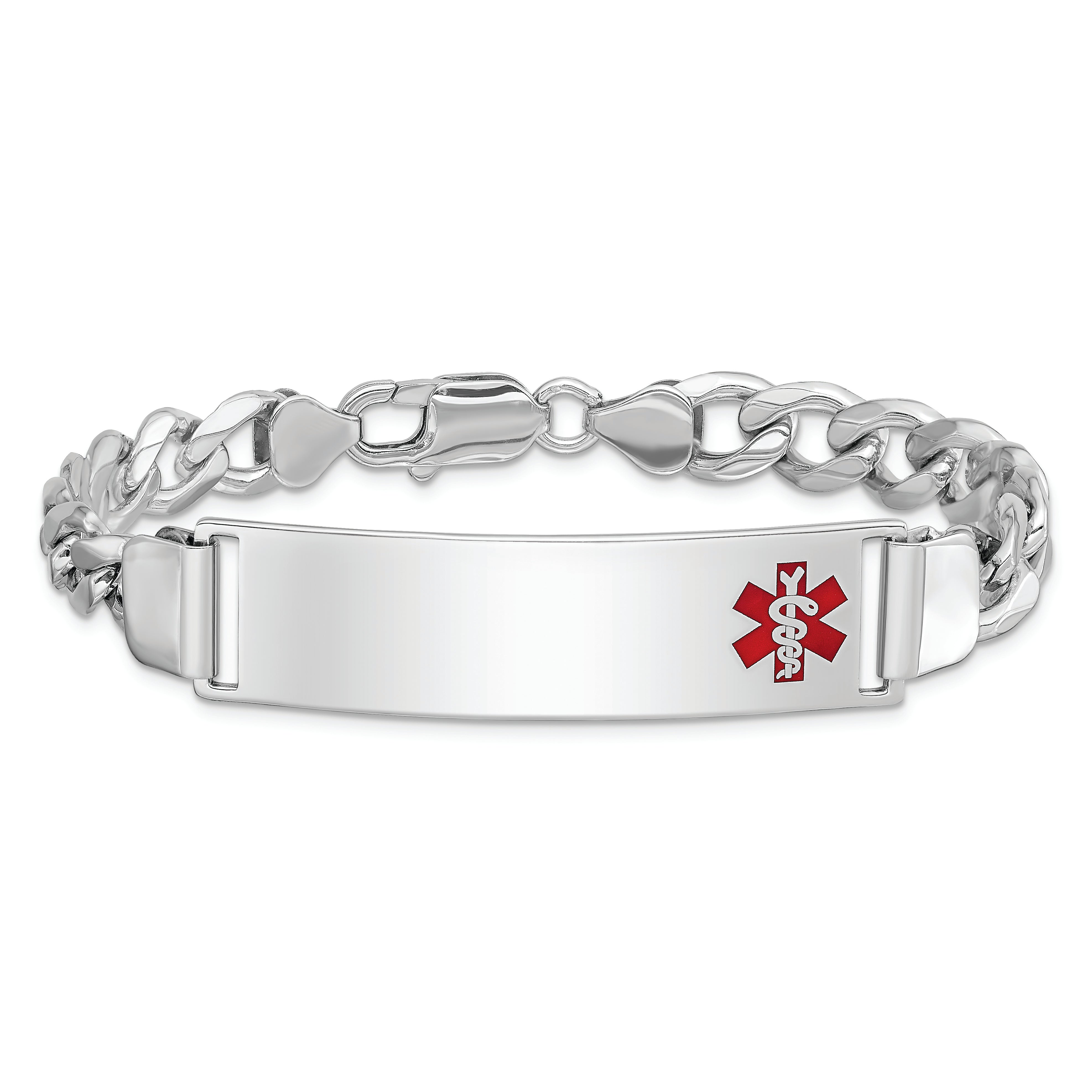 Sterling Silver Rhodium-plated Medical ID Curb Link Bracelet