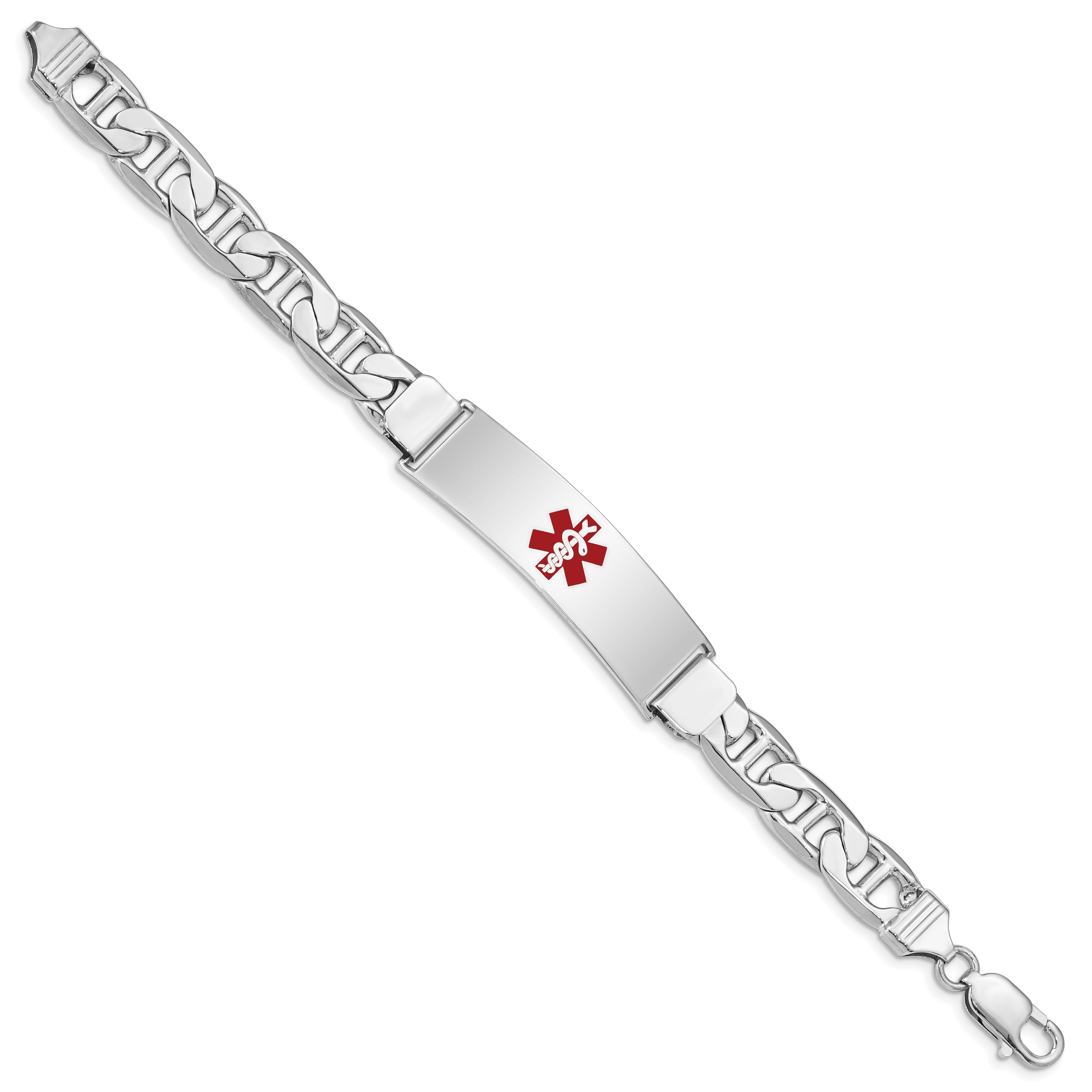 Sterling Silver Rhodium-plated Medical ID Anchor Link Bracelet