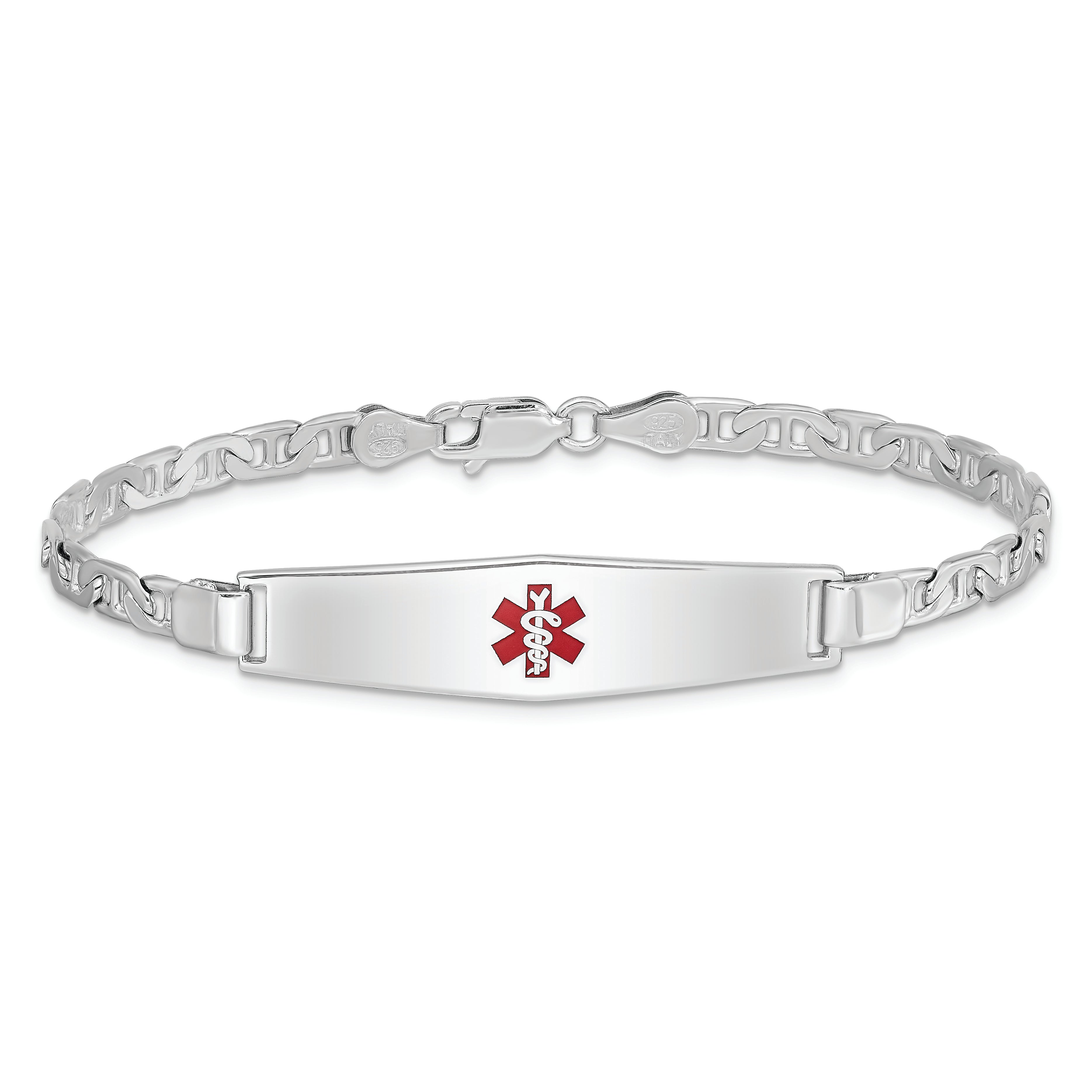 Sterling Silver Rhodium-plated Medical ID Anchor Link Bracelet