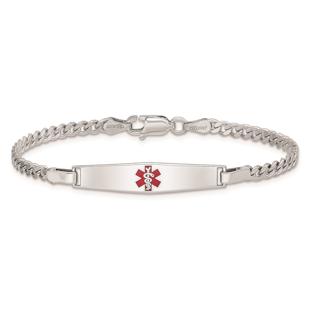 Sterling Silver Rhod-plated Children's Medical ID Curb Link Bracelet