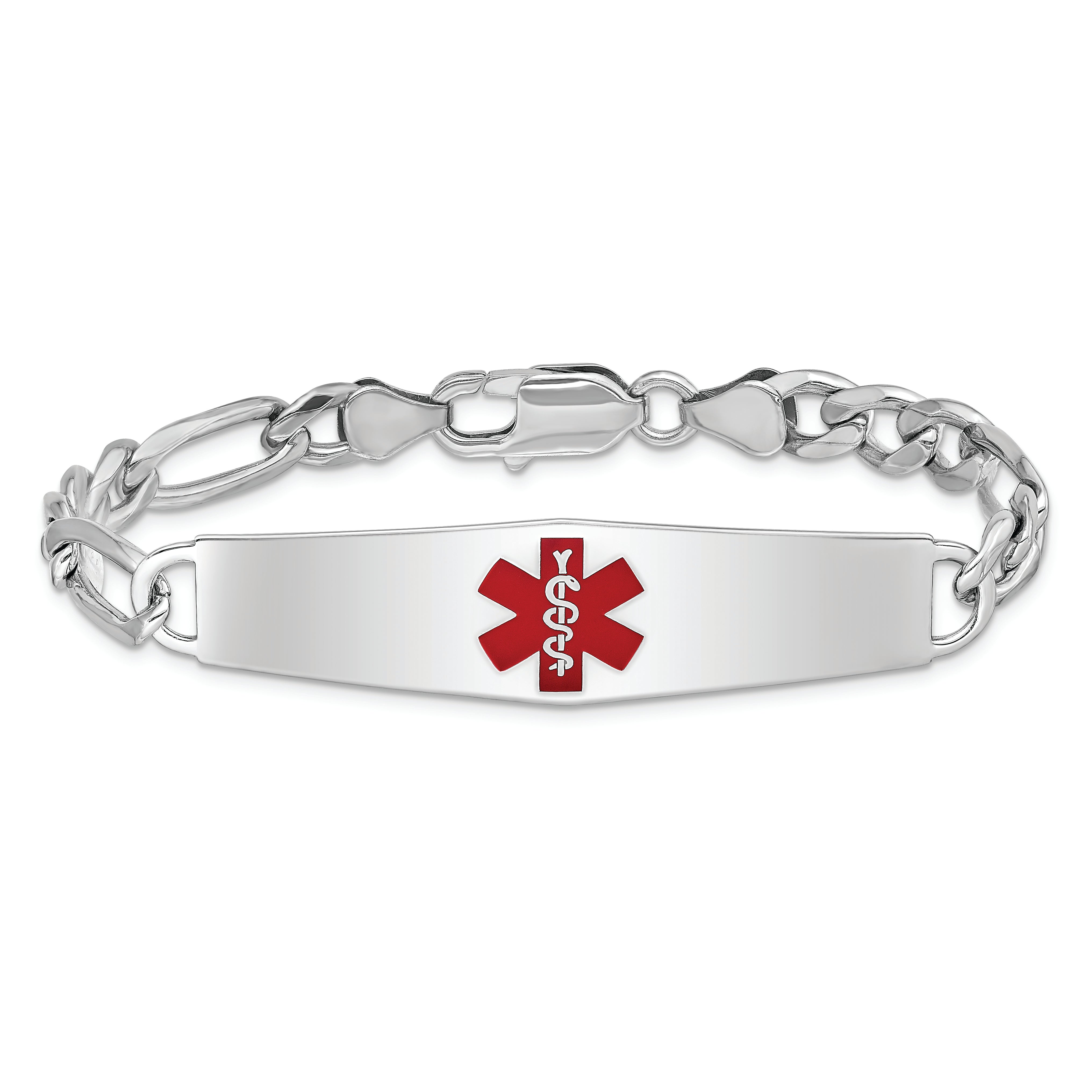 Sterling Silver Rhodium-plated Medical ID Figaro Link Bracelet