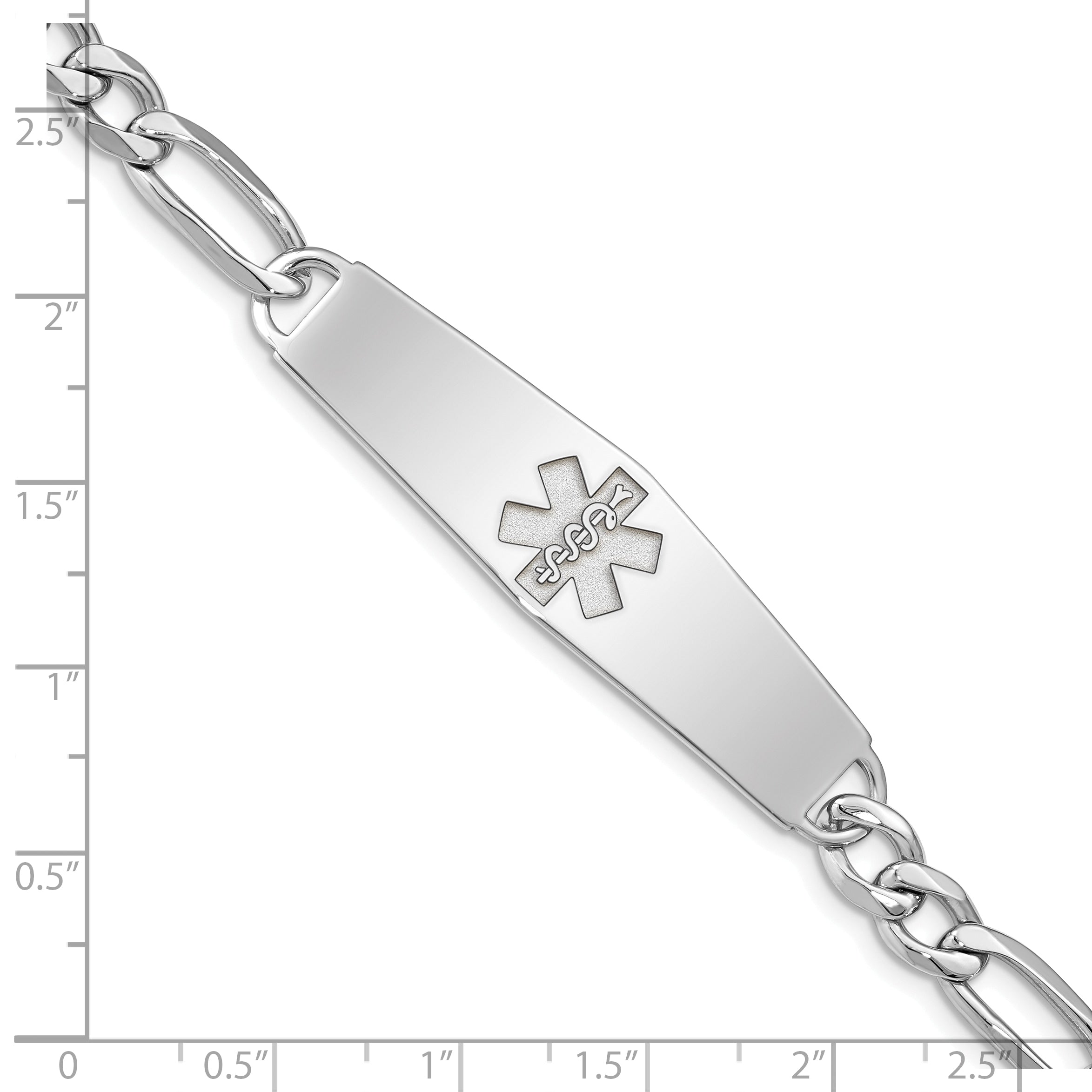 Sterling Silver Rhod-plt Non-enameled Medical ID Figaro Link Bracelet