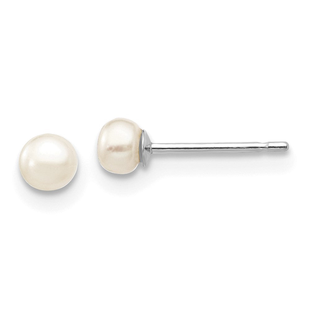 14k White Gold 3-4mm White Button FW Cultured Pearl Stud Post Earrings