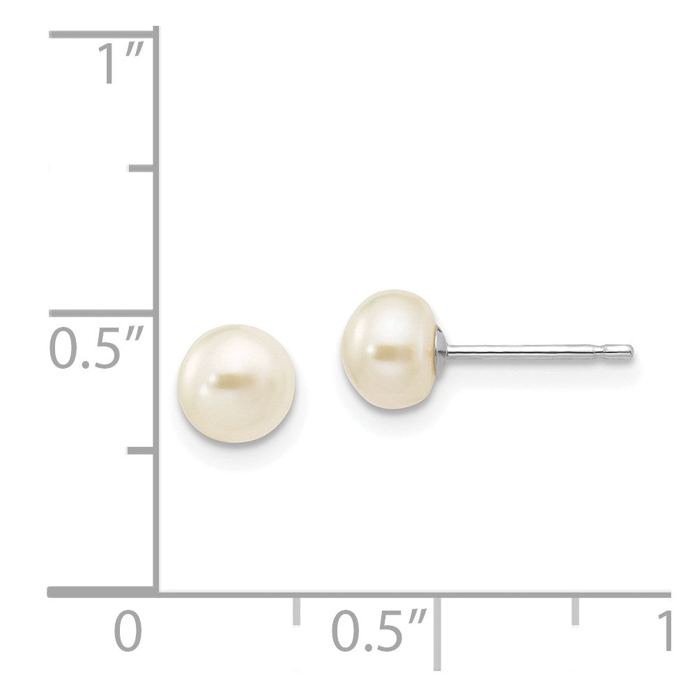 14k White Gold 5-6mm White Button FW Cultured Pearl Stud Post Earrings