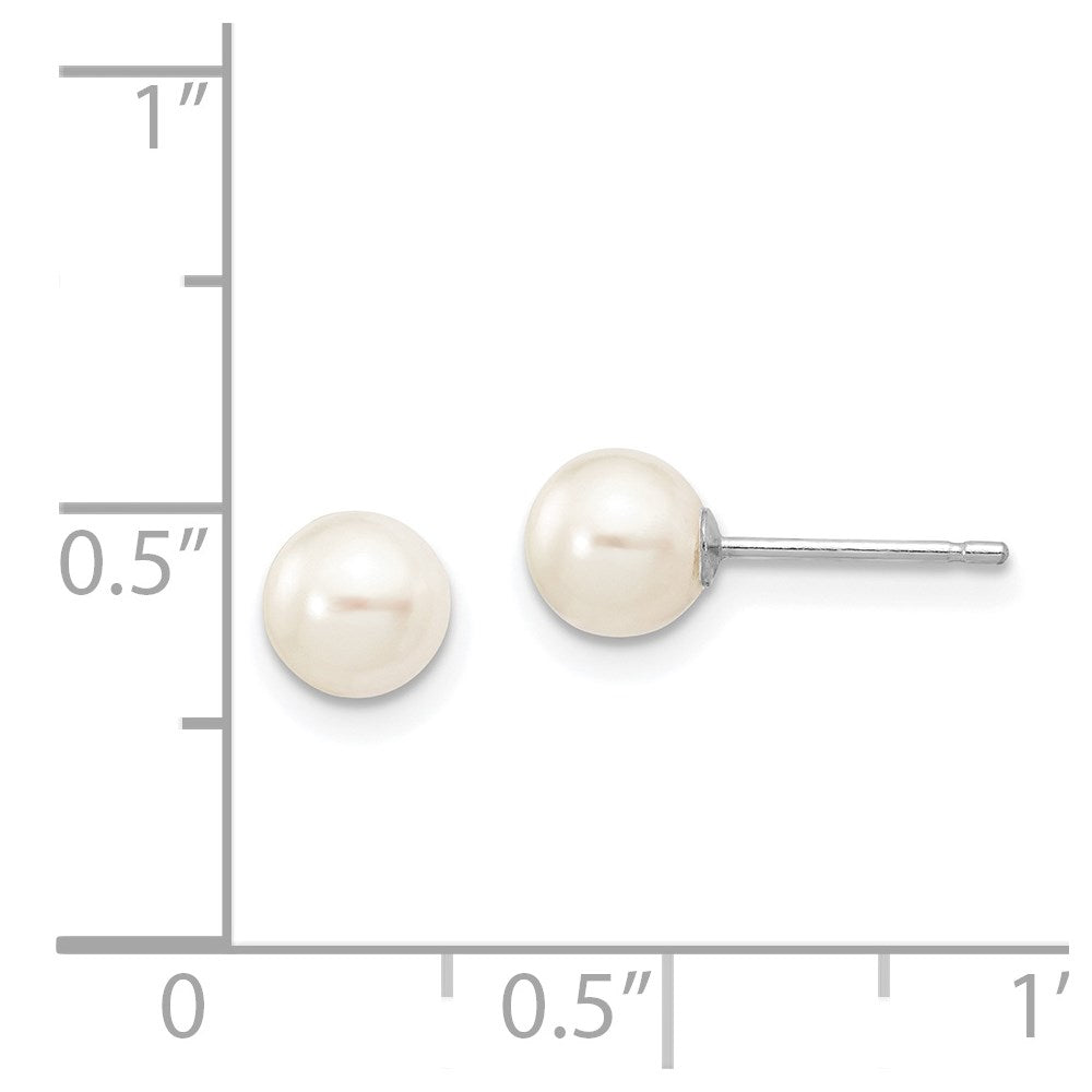 14k White Gold 5-6mm White Round FW Cultured Pearl Stud Post Earrings