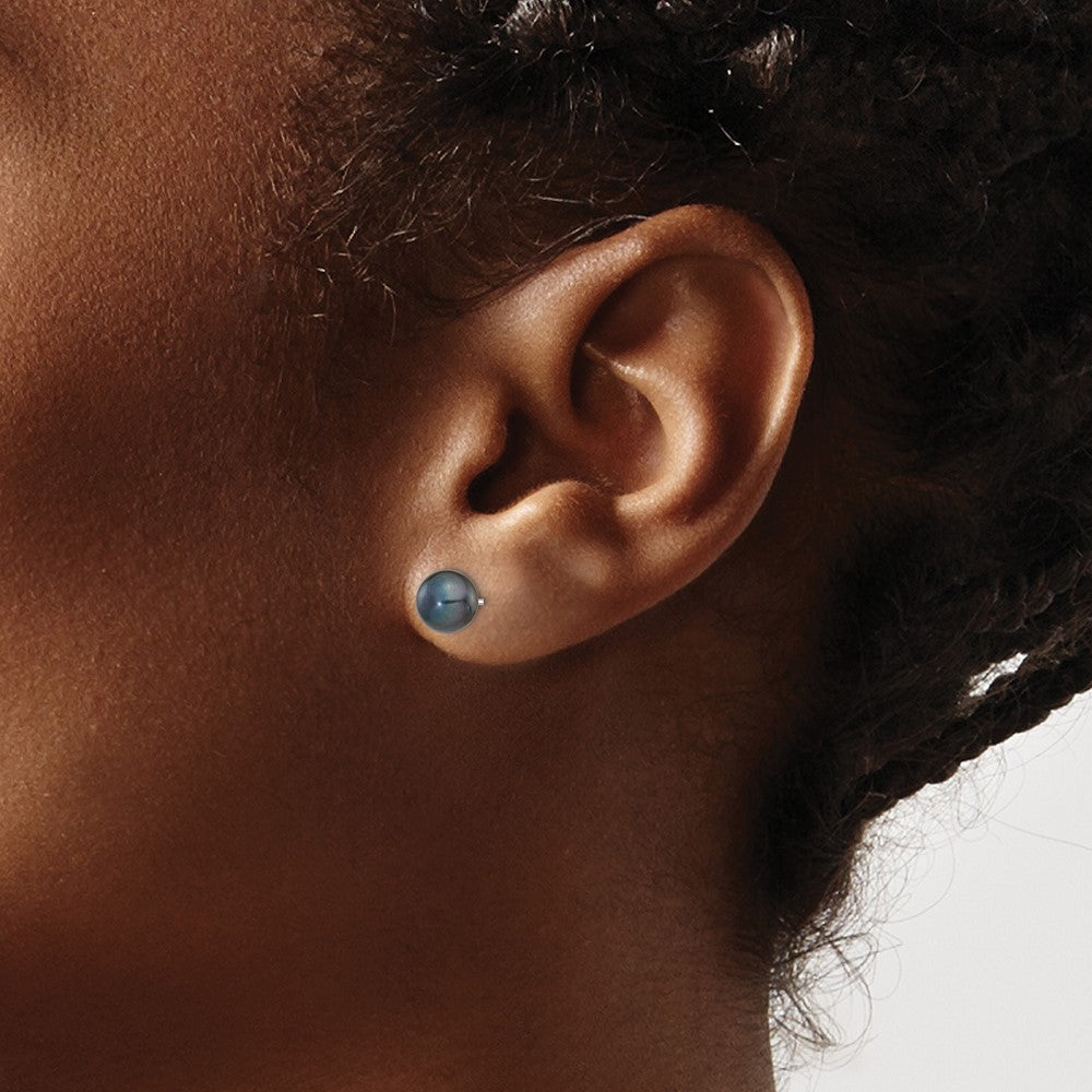 14k White Gold 6-7mm Black Button FW Cultured Pearl Stud Post Earrings