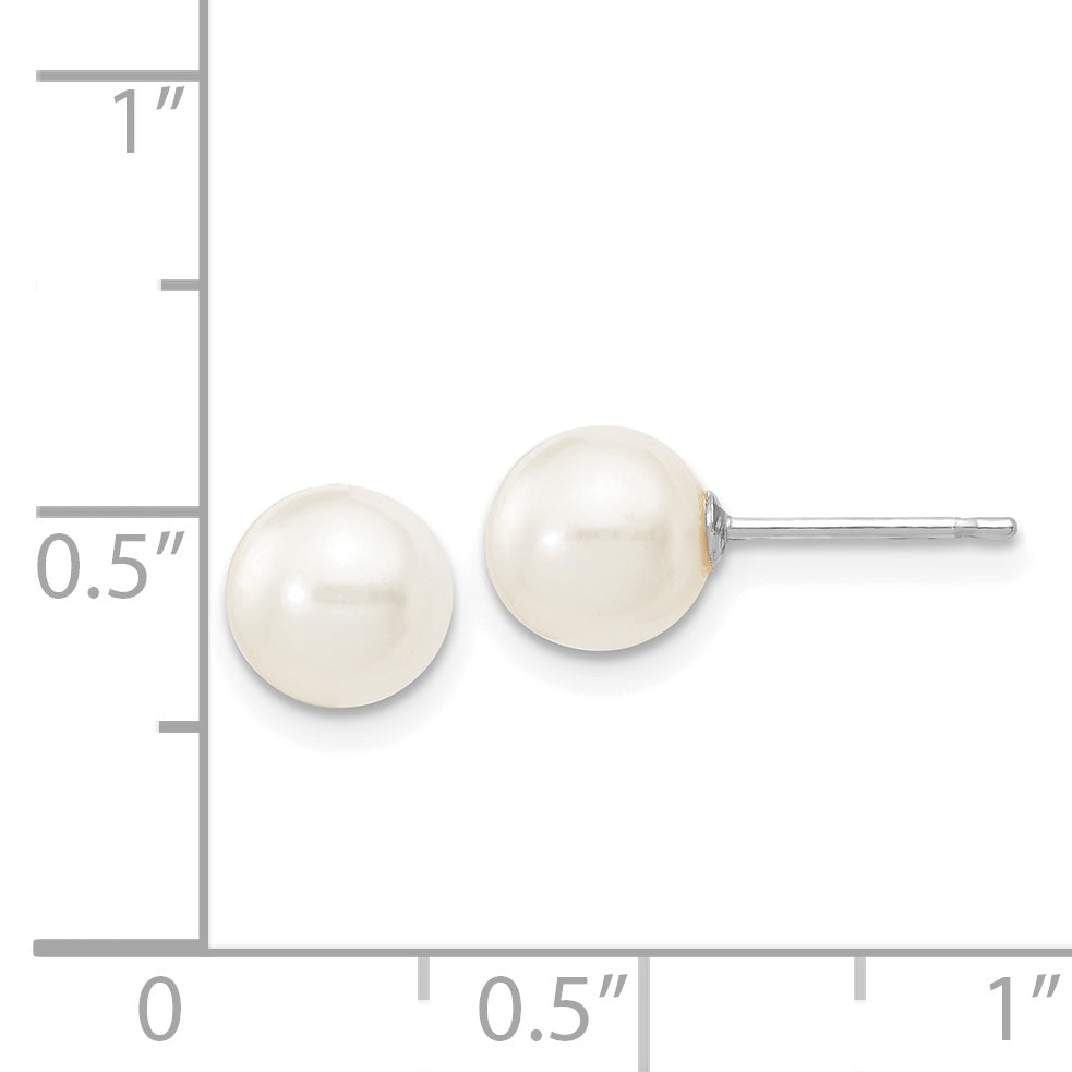 14k White Gold 6-7mm White Round Freshwater Cultured Pearl Stud Post Earrings