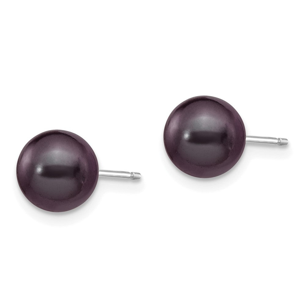 14k White Gold 7-8mm Black Round FW Cultured Pearl Stud Post Earrings
