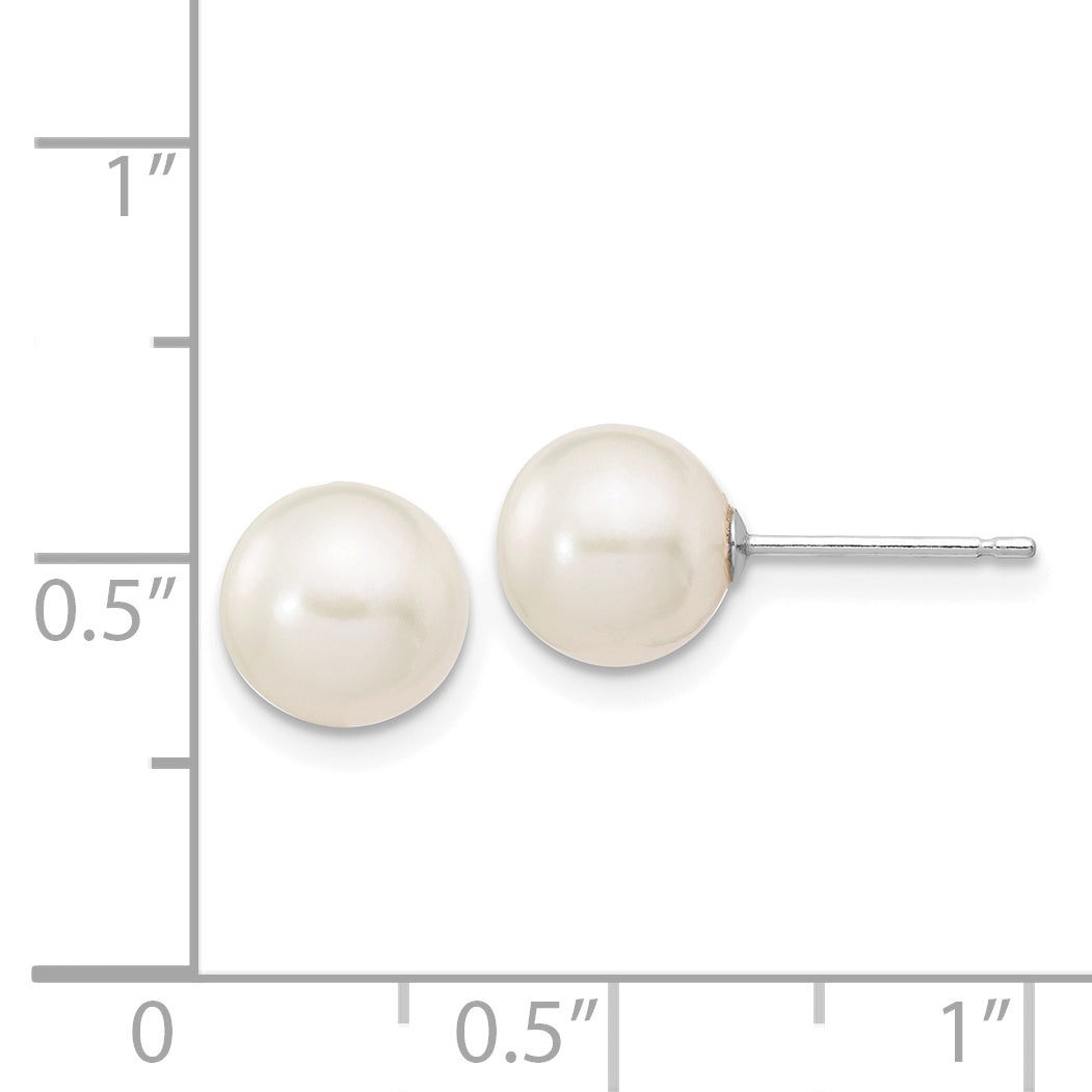14k White Gold 7-8mm White Round Freshwater Cultured Pearl Stud Post Earrings