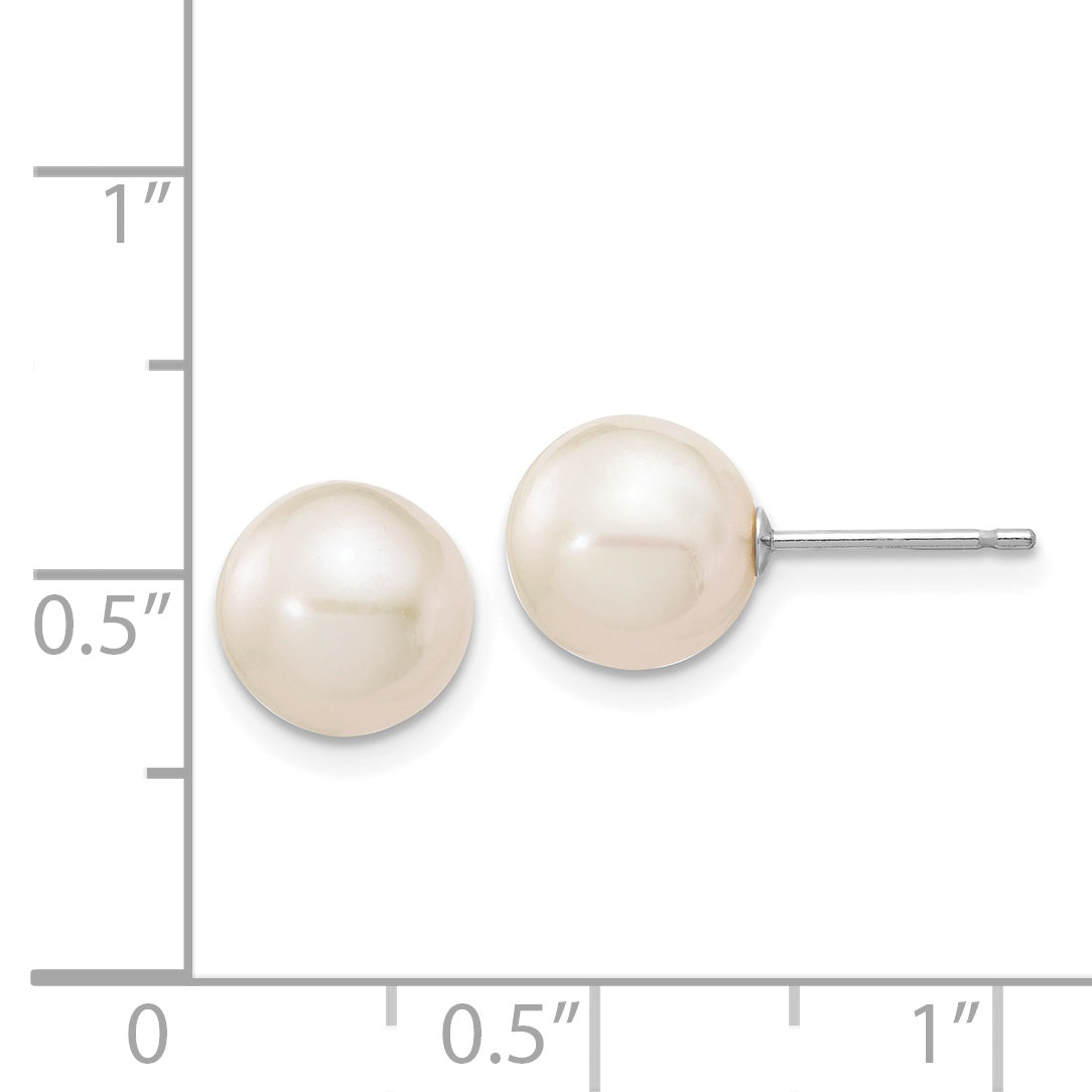14k White Gold 8-9mm White Round Freshwater Cultured Pearl Stud Post Earrings