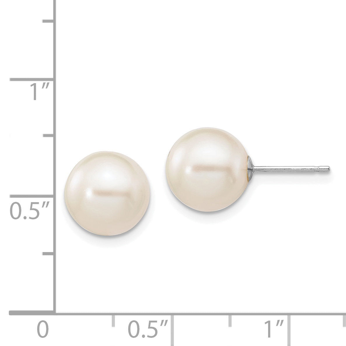 14k White Gold 9-10mm White Round Freshwater Cultured Pearl Stud Post Earrings