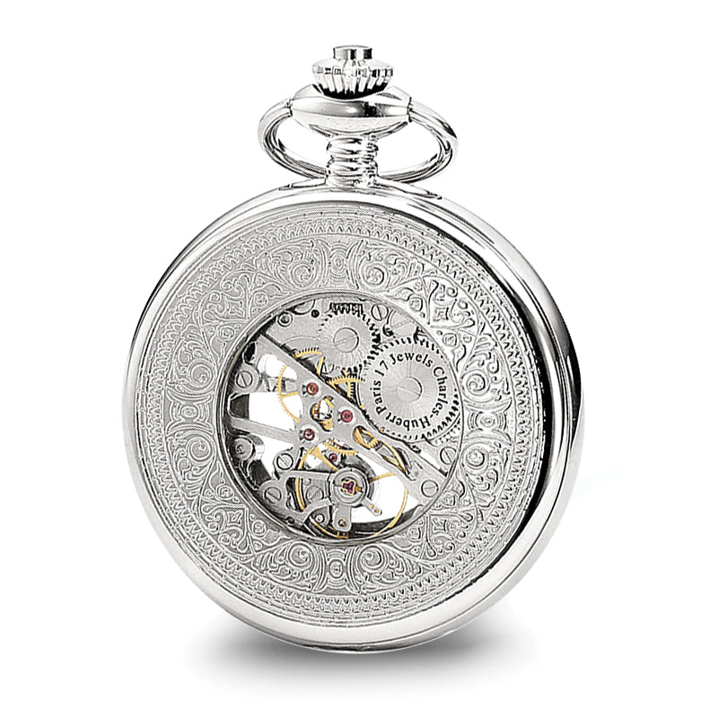 Charles Hubert Chrome-finish Skeleton Case Pocket Watch
