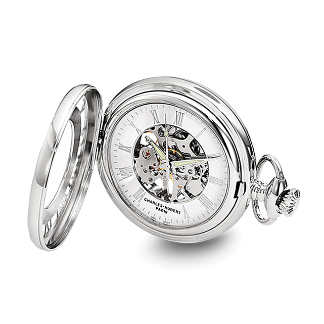 Charles Hubert Chrome-finish Skeleton Case Pocket Watch