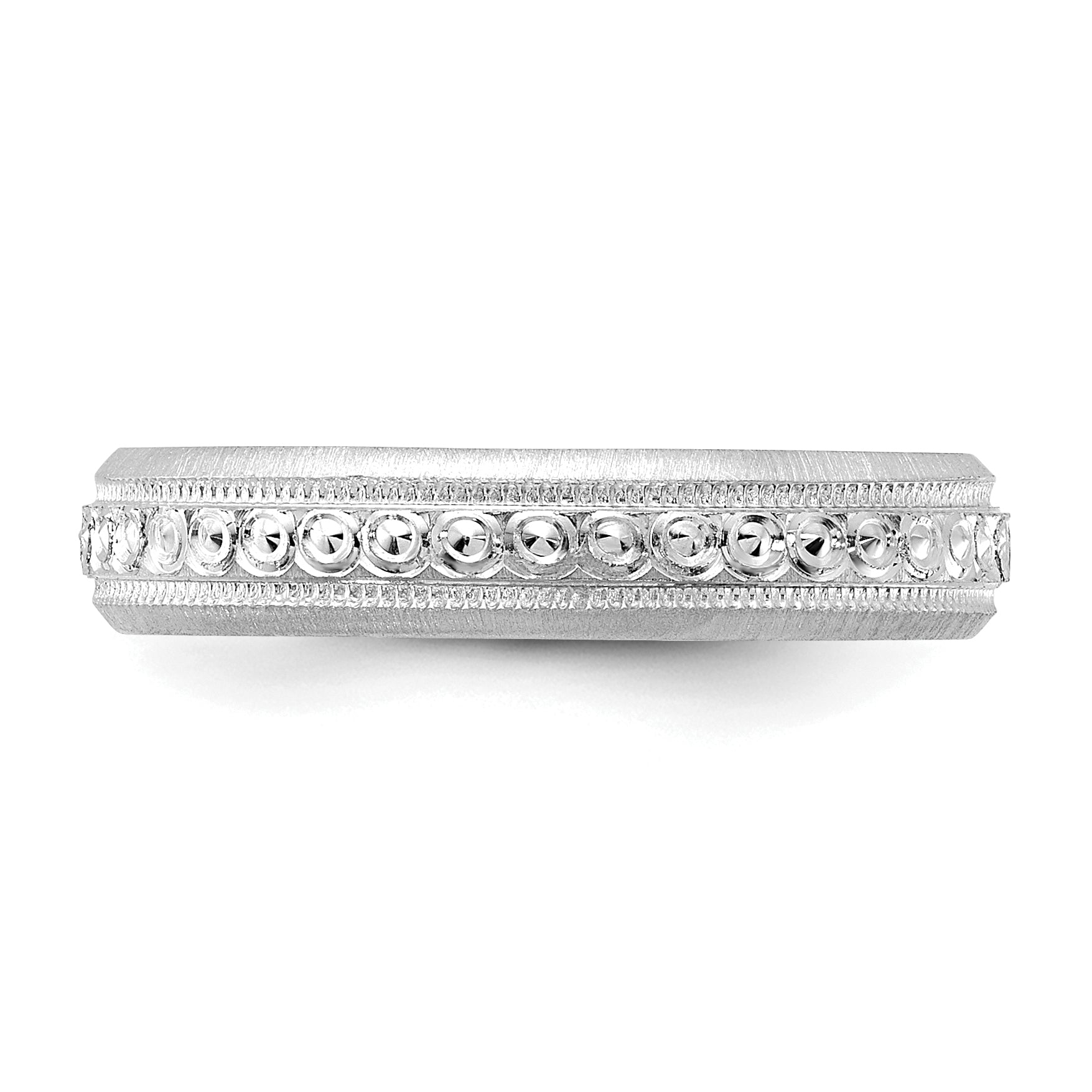 14k White Gold 3.75mm Design Etched Wedding Band Size 5