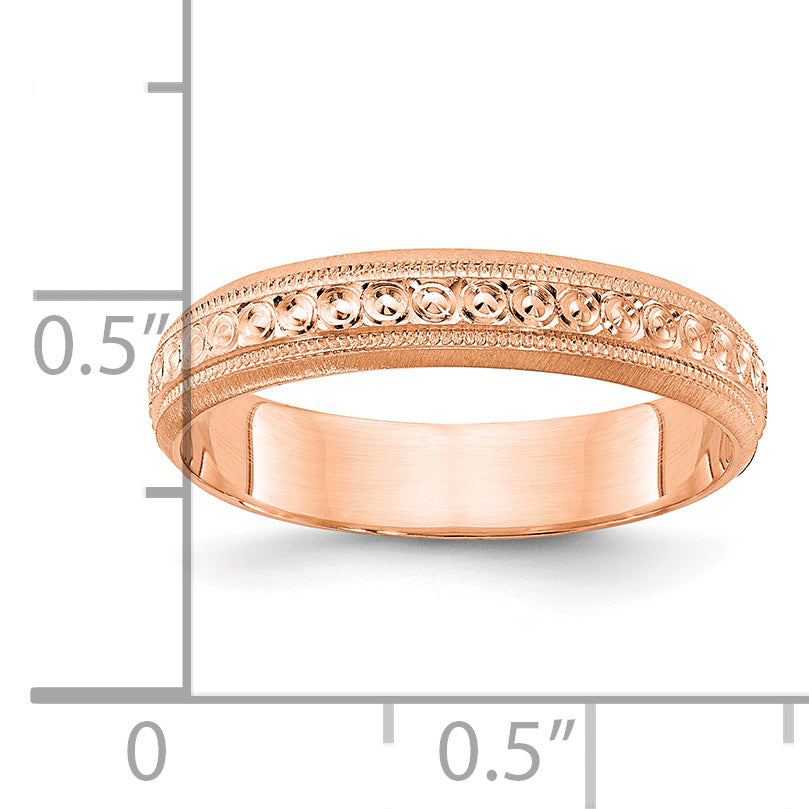 14k Rose Gold 3mm Design Etched Wedding Band Size 5