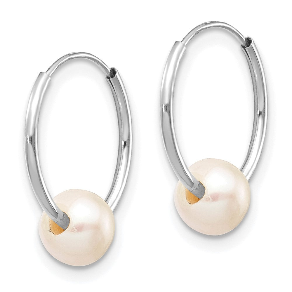 14k White Gold 5-6mm White Freshwater Cultured Pearl Endless Hoop Earrings
