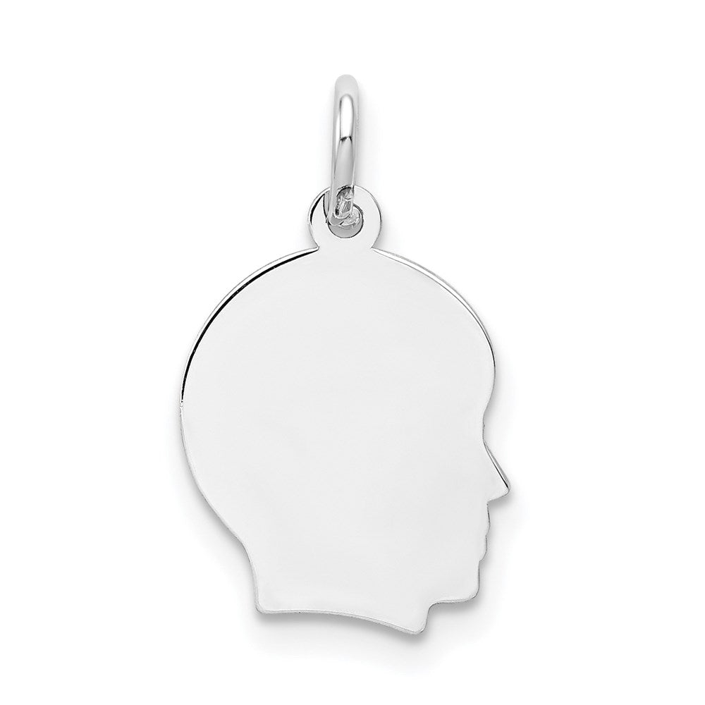 14k White Plain Small.009 Depth Facing Right Engravable Boy Charm