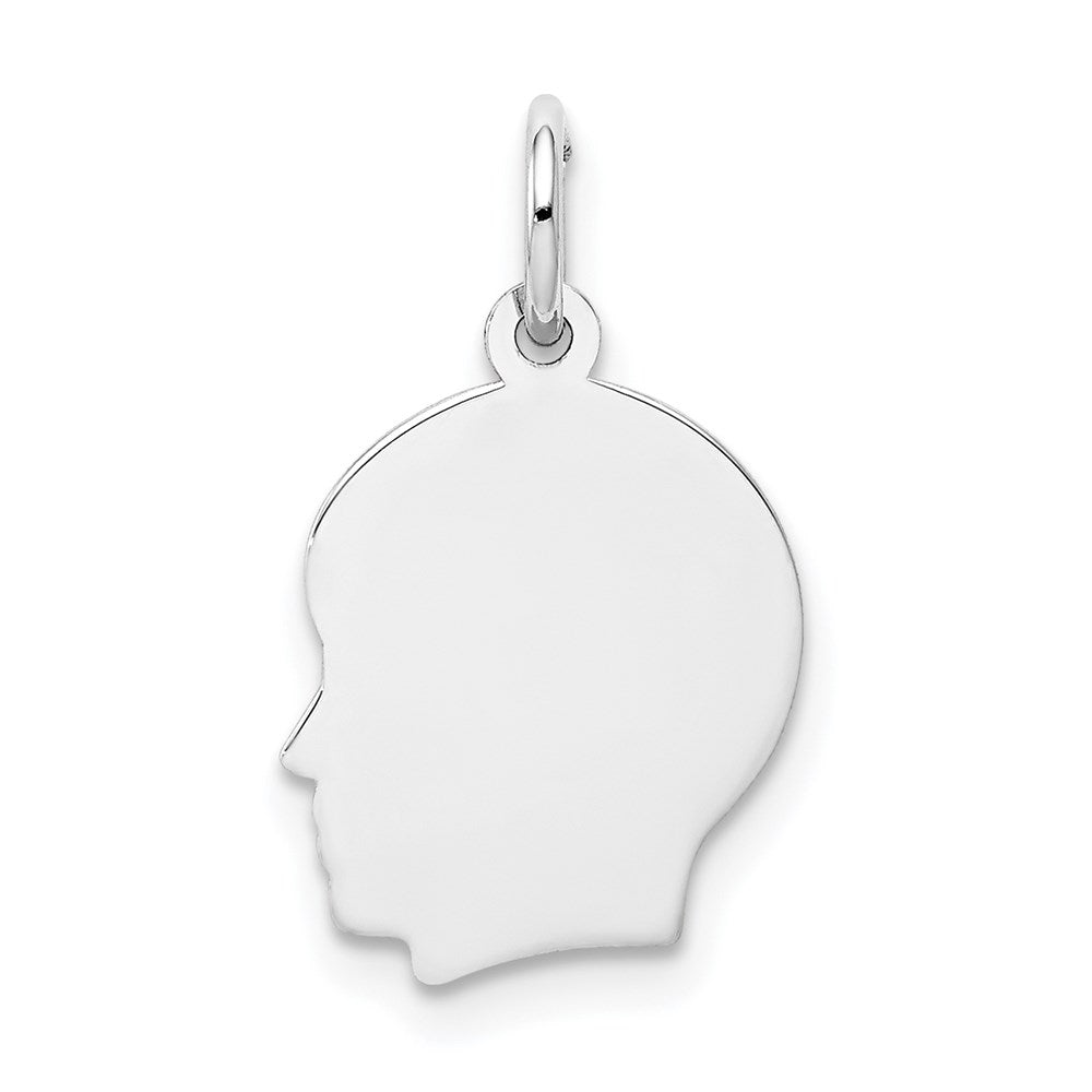 14k White Plain Small.027 Depth Facing Left Engravable Boy Charm