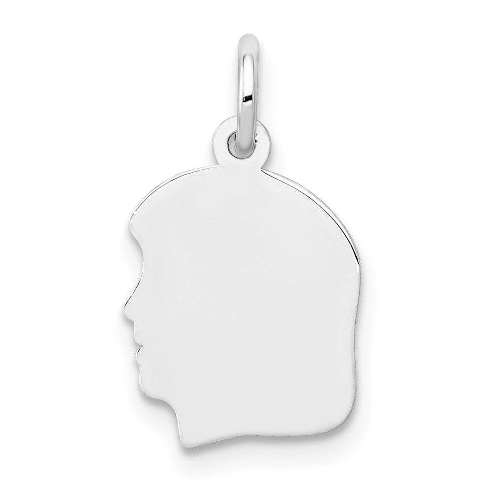 14k White Plain Small.013 Depth Facing Left Engravable Girl Charm