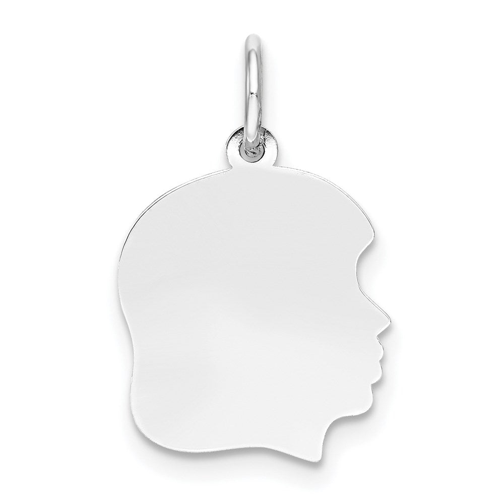 14k White Plain Medium.011 Depth Facing Right Engravable Girl Charm