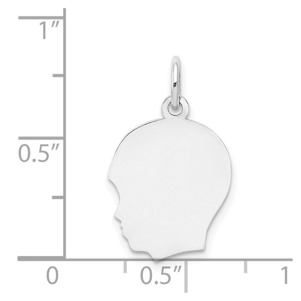 14k White Plain Medium.018 Depth Facing Left Engravable Boy Charm