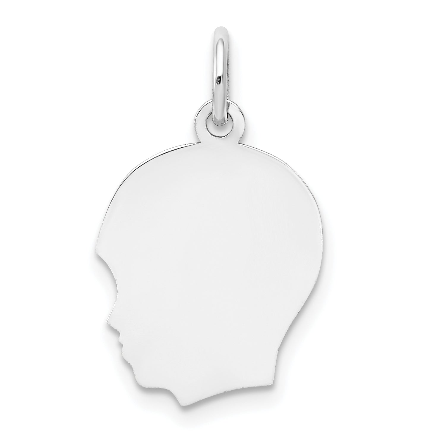 14k White Plain Medium.011 Depth Facing Left Engravable Boy Charm