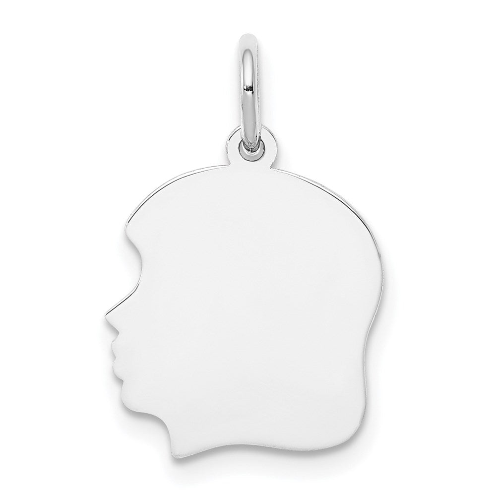 14k White Plain Medium.009 Depth Facing Left Engravable Girl Charm