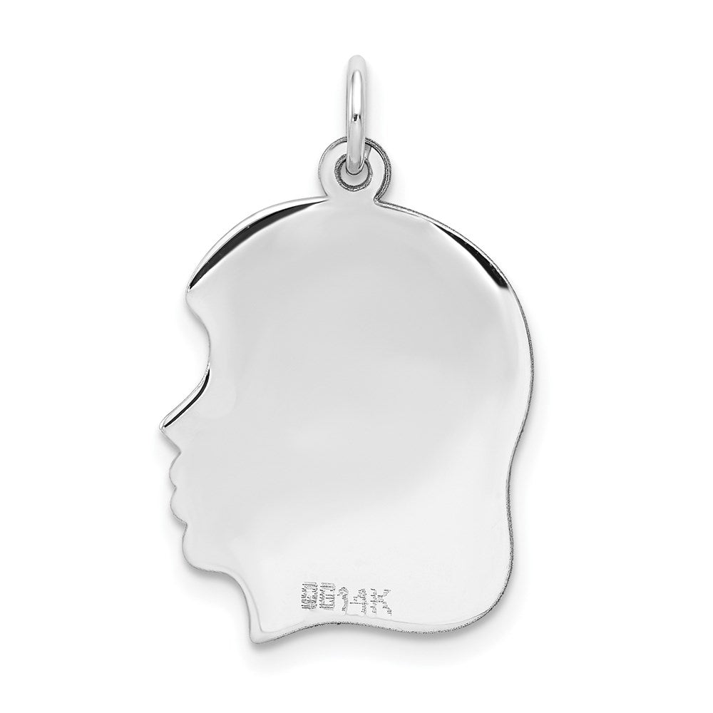 14k White Plain Medium.013 Depth Facing Right Engravable Girl Charm