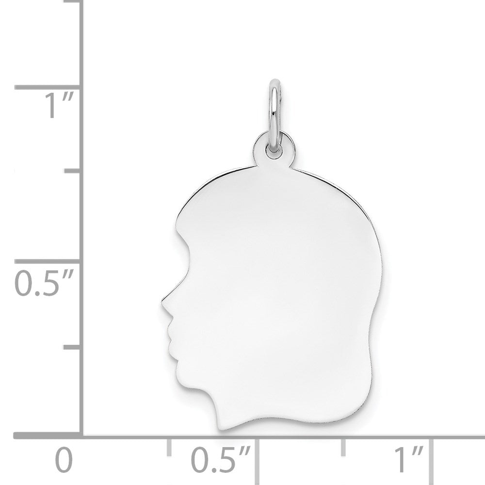 14k White Plain Medium.009 Depth Facing Left Engravable Girl Charm