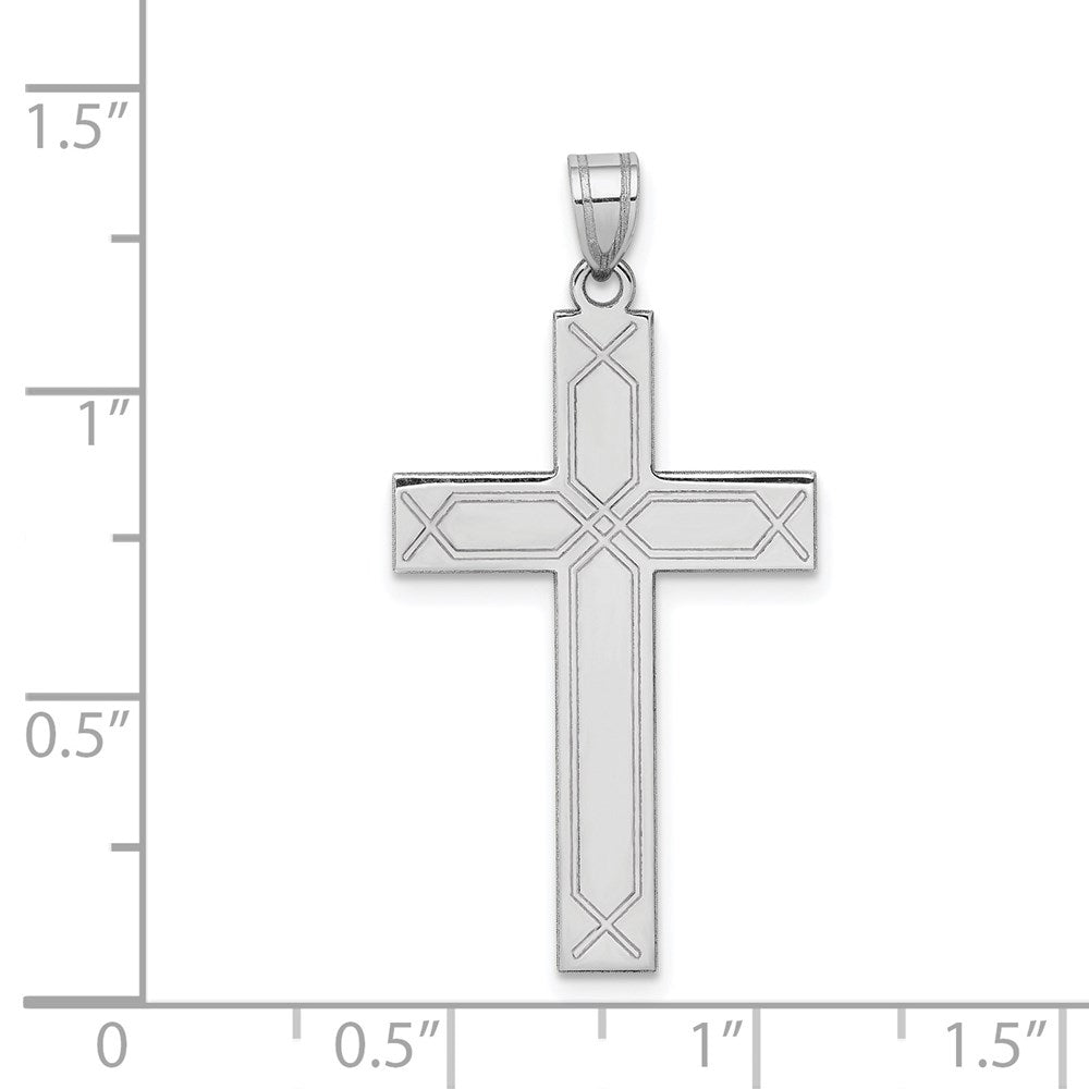 14k White Gold Solid Laser Etched Cross Pendant