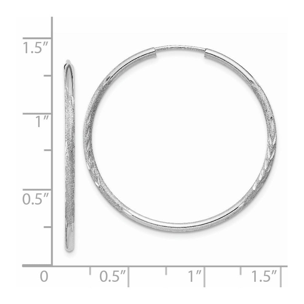 14k White Gold 1.5mm Diamond-cut Endless Hoop Earrings
