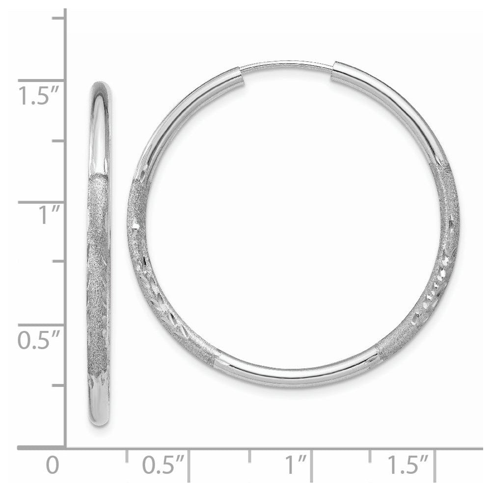 14k White Gold 2mm Diamond-cut Endless Hoop Earrings