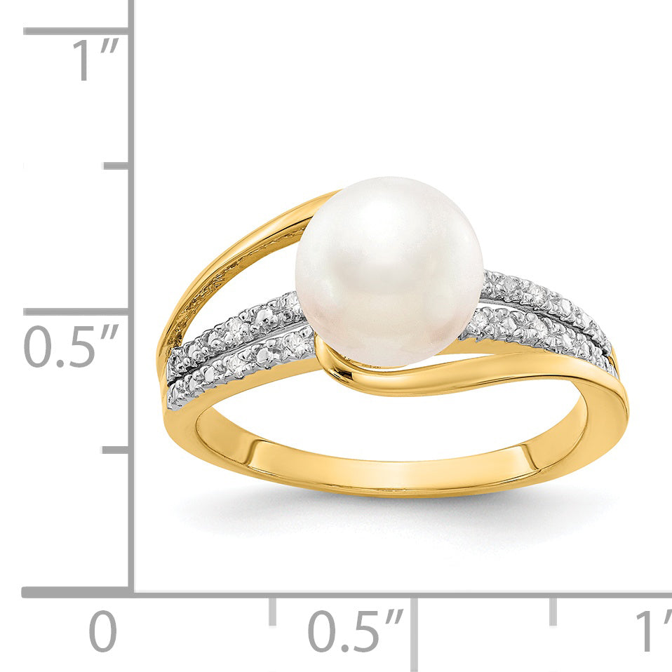 14k Diamond and FW Cultured Pearl Ring