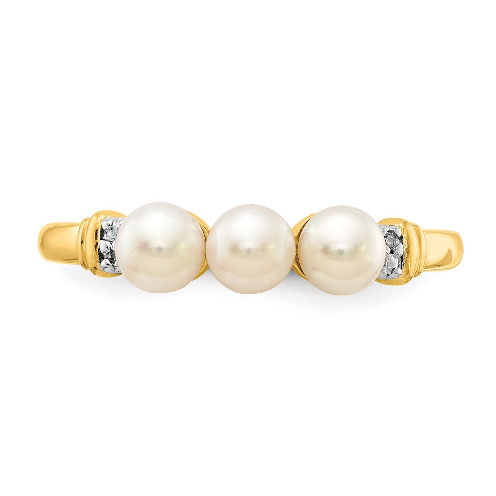 14k Diamond and FW Cultured 3-Pearl Ring