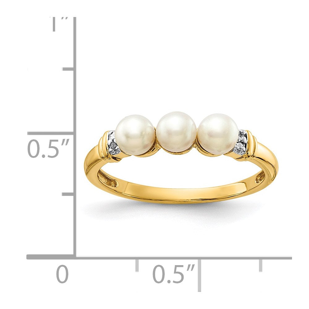 14k Diamond and FW Cultured 3-Pearl Ring