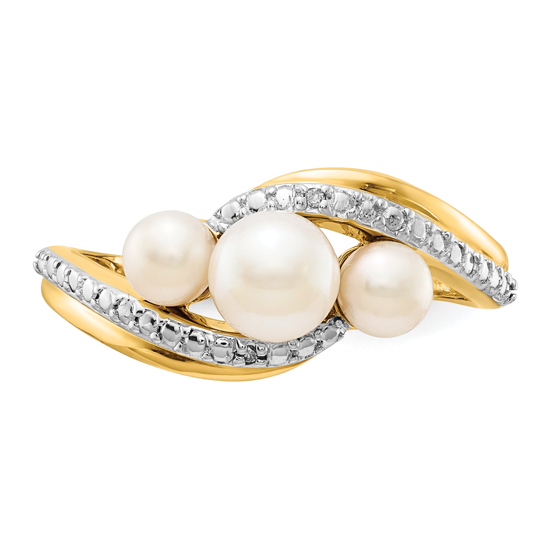 14k Diamond and FW Cultured 3-Pearl Bypass Ring