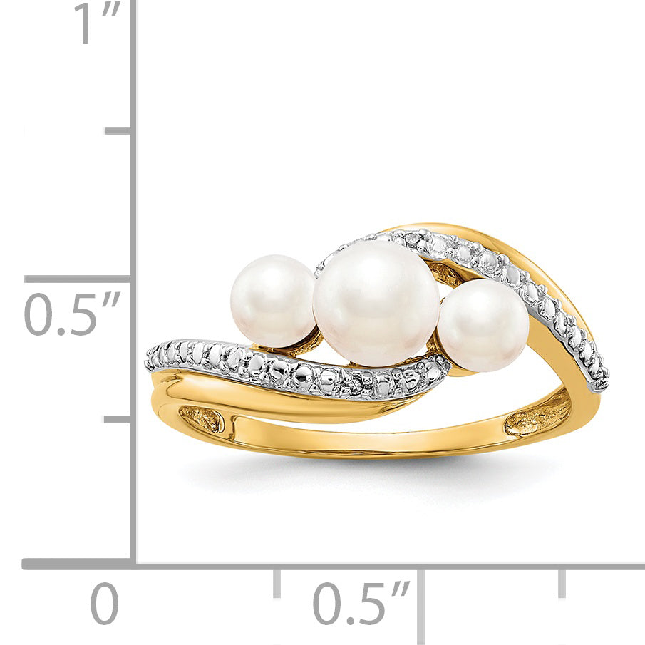 14k Diamond and FW Cultured 3-Pearl Bypass Ring