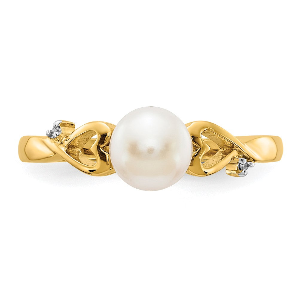 14k Diamond and Freshwater Cultured Pearl Heart Ring