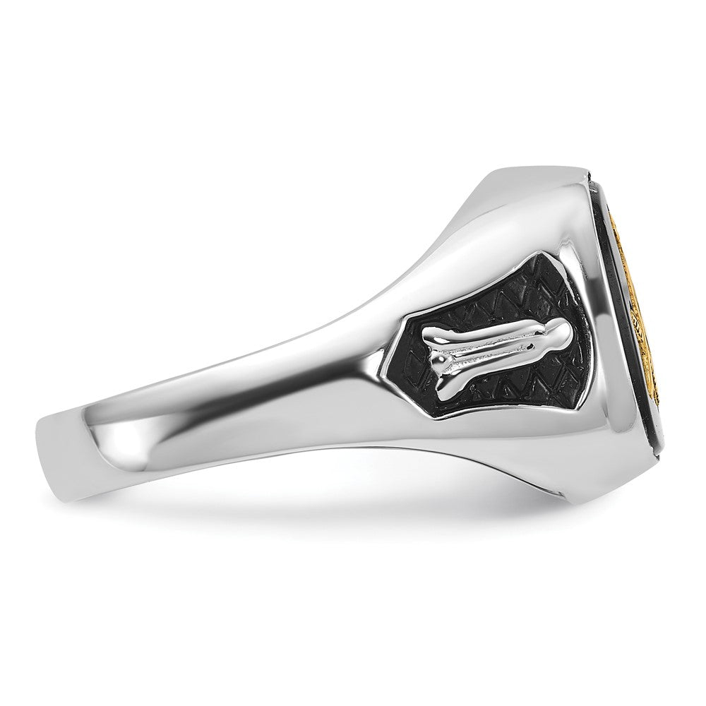 14k White Gold Men's Polished and Textured with Black Enamel and Onyx Masonic Ring