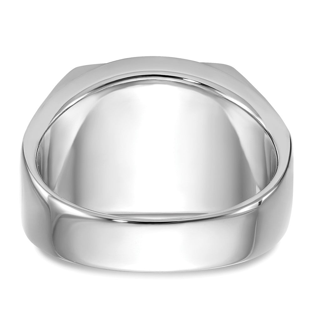 14k White Gold Men's Polished and Textured with Black Enamel and Onyx Masonic Ring